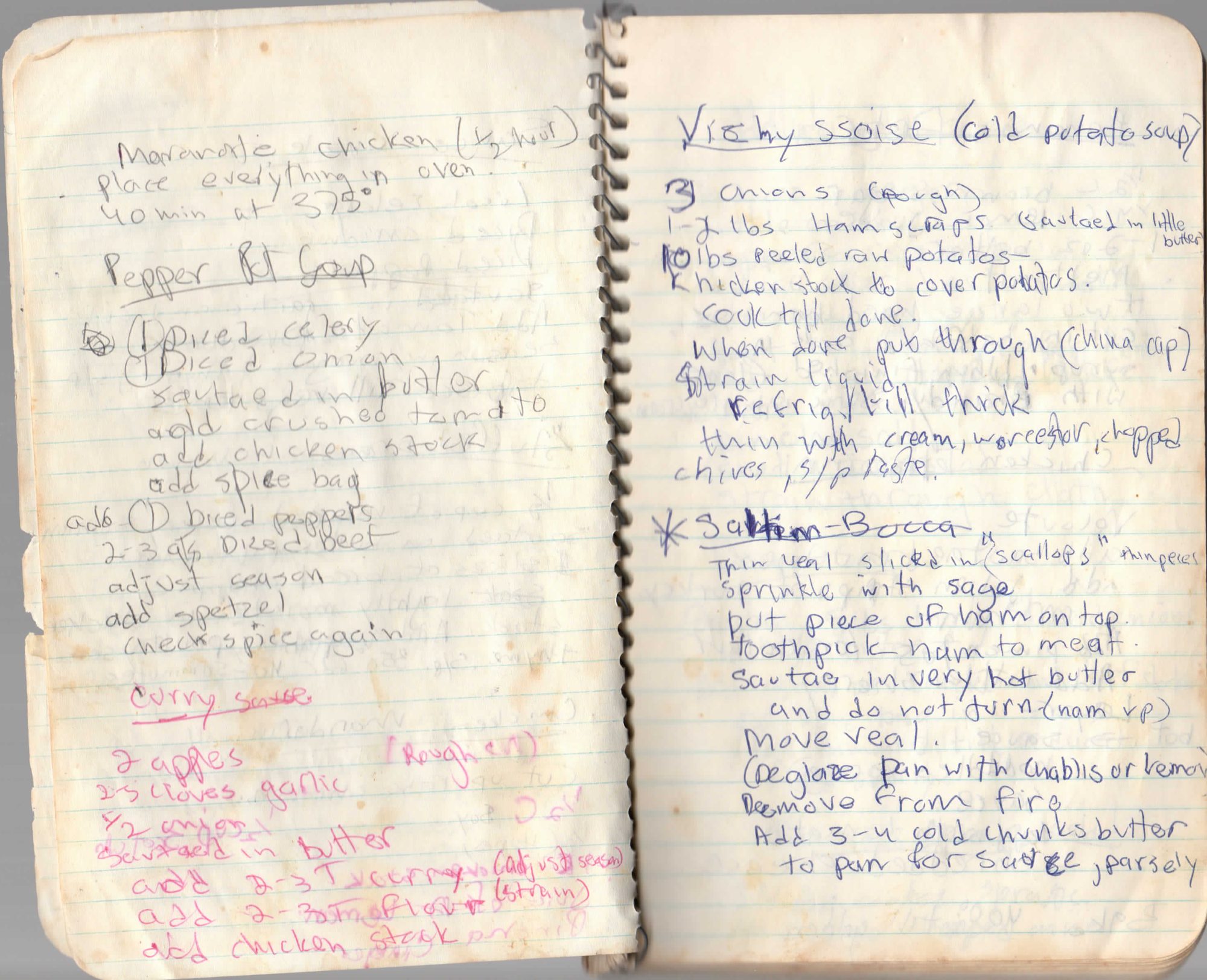 Handwritten notebook page 4, showing Vichyssoise (Cold Potato Soup)