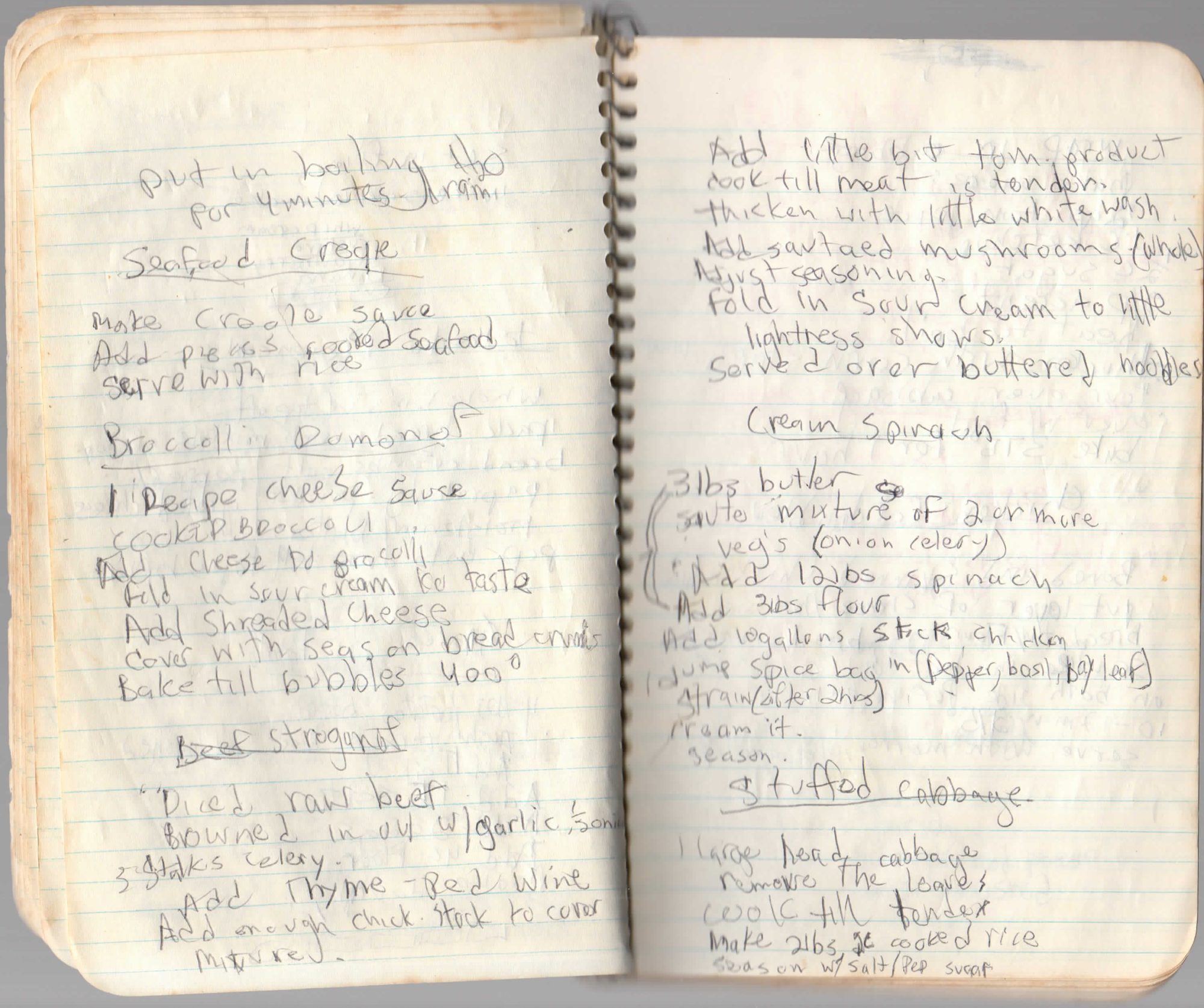 Handwritten notebook page 12, showing Beef Stroganoff