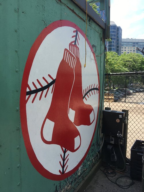 Red Sox logo painted on a wall near Fenway Park