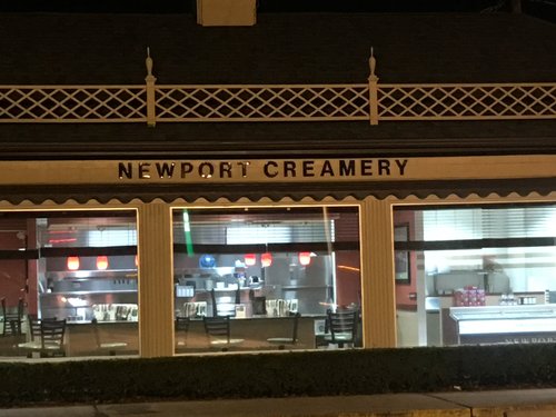 Newport Creamery storefront at night