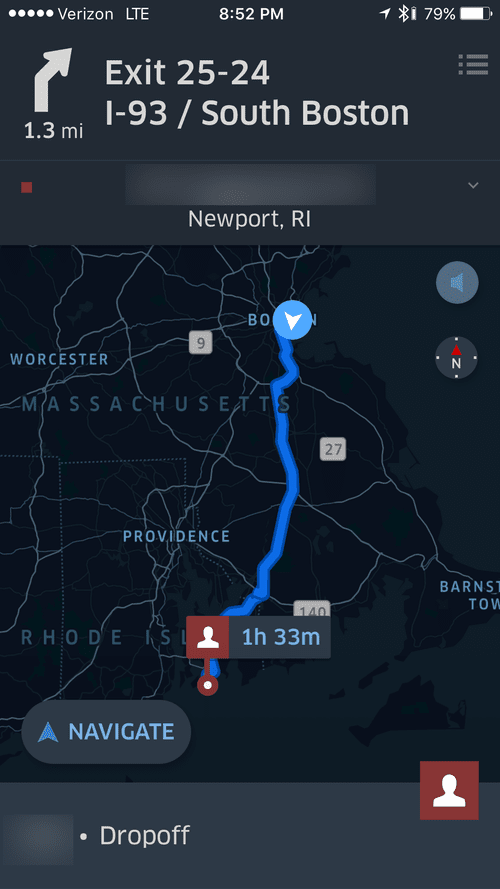 Night navigation to Newport, RI, 1 h 33 min away
