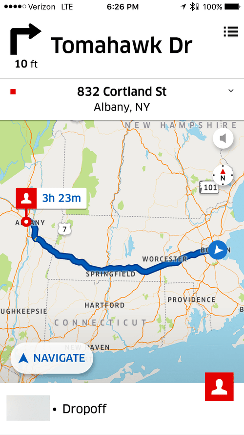 Navigation to Albany, NY, 3 h 23 min away