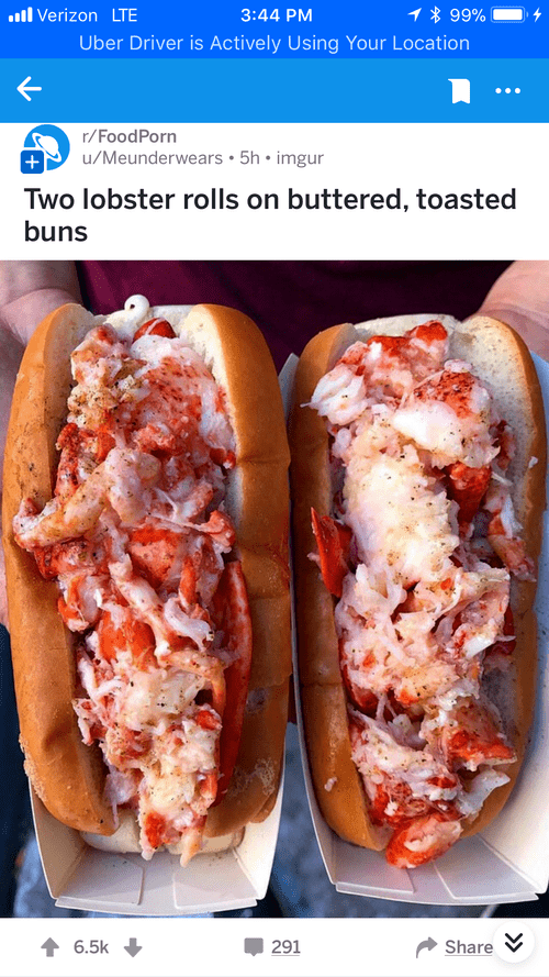 Reddit post of two lobster rolls on buttered, toasted buns