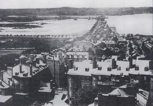 An 1858 view of the Boston Milldam
