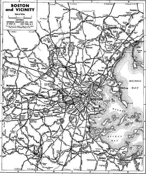 Old road map of Boston and vicinity