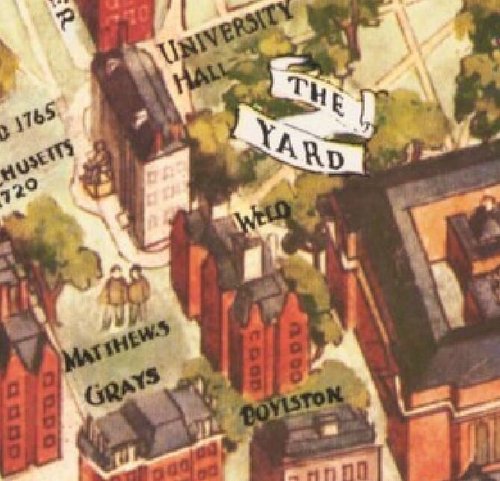 Illustrated map of Harvard Yard showing Weld Hall