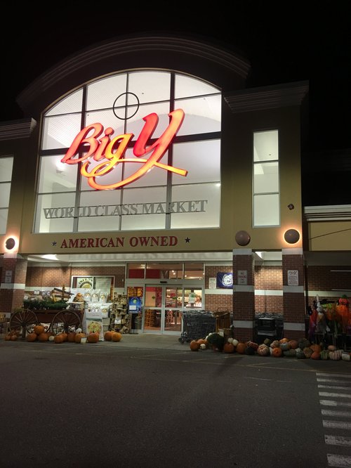 Big Y World Class Market entrance at night