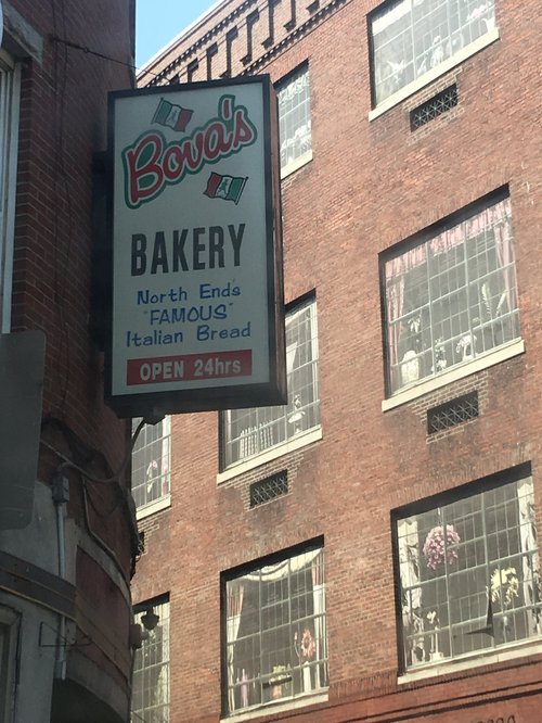 Bova's Bakery sign in the North End, open 24 hours