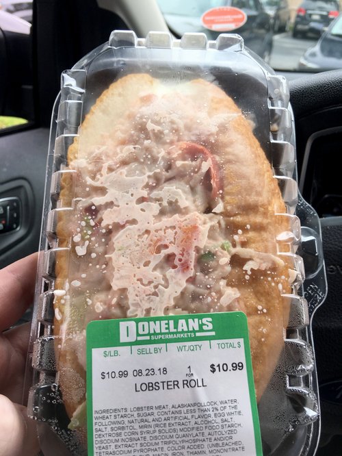 Packaged Donelan's supermarket lobster roll, $10.99