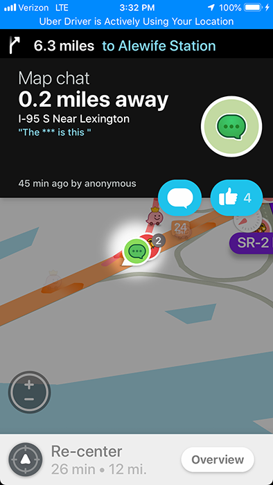 Waze map chat on I-95 near Lexington complaining about the traffic
