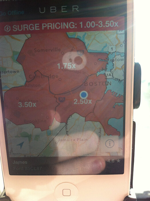 Uber App Showing Surge Priced Area