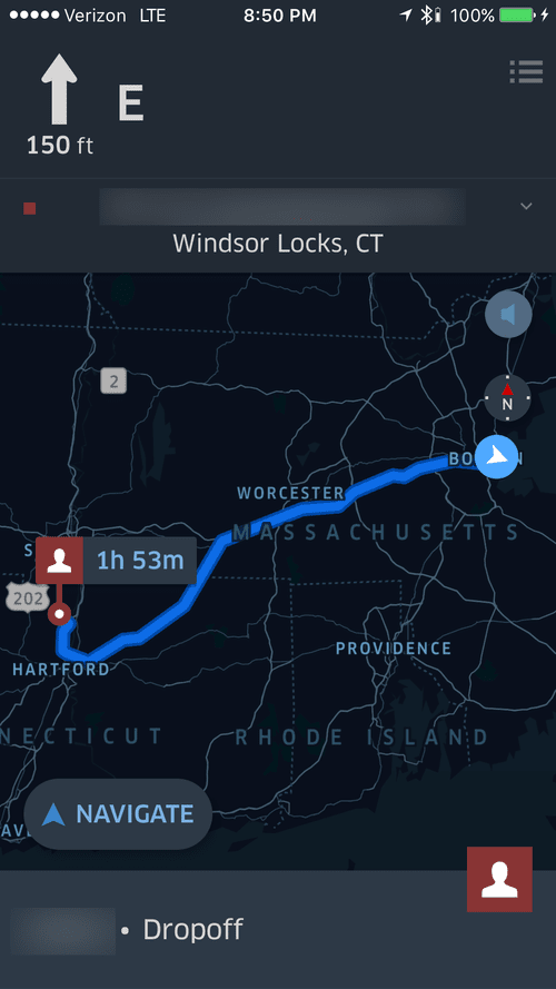 Night navigation to Windsor Locks, CT, 1 h 53 min away