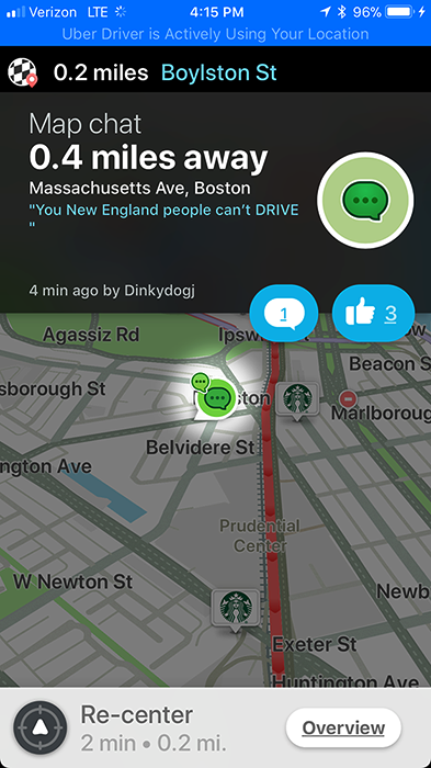 Waze map chat on Massachusetts Ave: "You New England people can't drive"