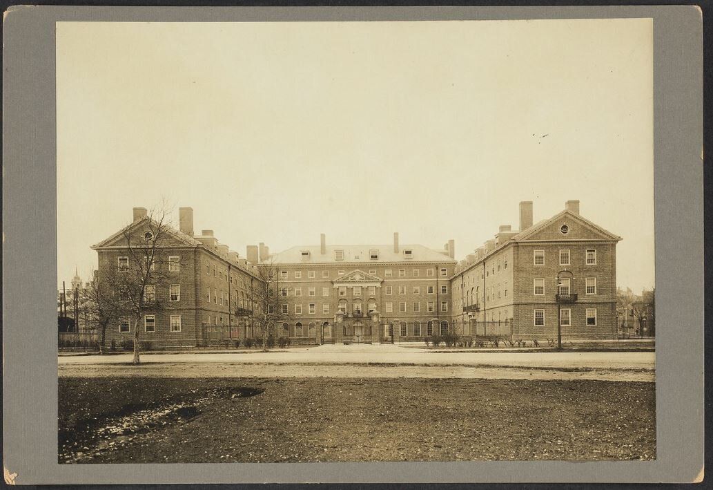 Gore Hall, Standish Hall, and Winthrop House (Source: Harvard Archives)