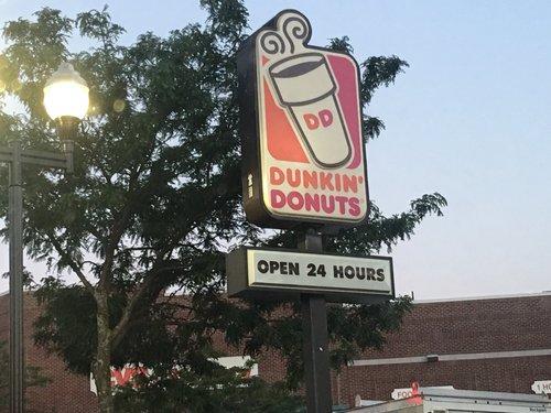 Dunkin' Donuts sign, open 24 hours