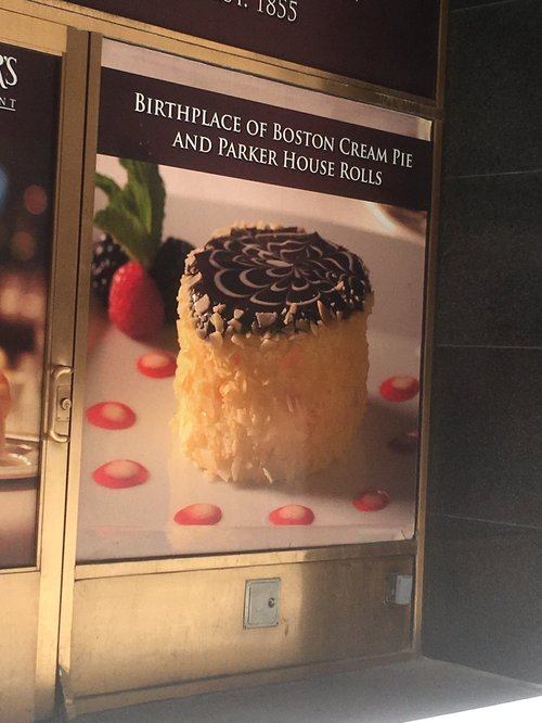Parker House window poster: birthplace of the Boston cream pie