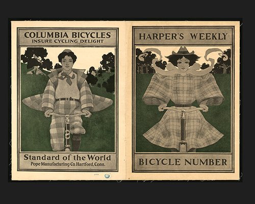 Columbia Bicycles ad and Harper's Weekly bicycle number cover