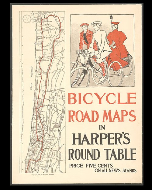 Harper's Round Table poster advertising bicycle road maps
