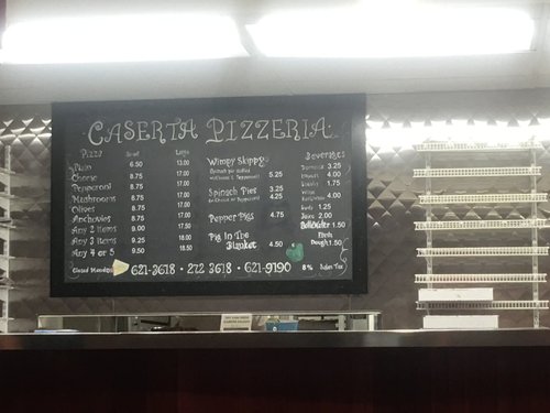 Caserta Pizzeria menu board