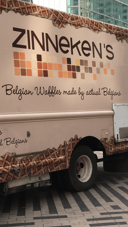 Side of the Zinneken's Belgian waffle truck