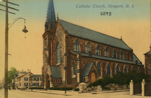 Old postcard of St. Mary's Catholic Church in Newport, R.I.