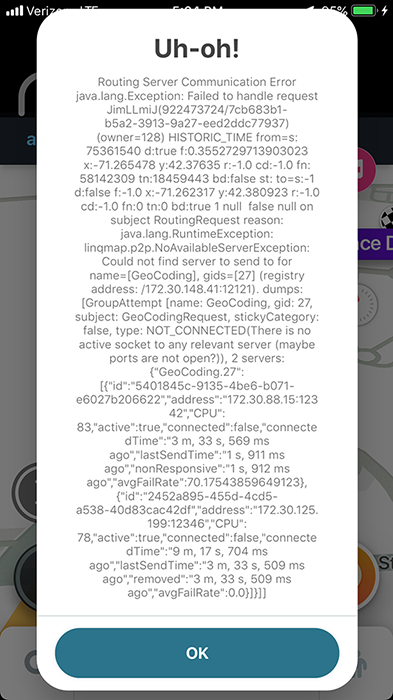 Waze "Uh-oh!" routing server error message