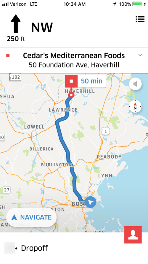 Navigation to Cedar's Mediterranean Foods in Haverhill, 50 minutes away