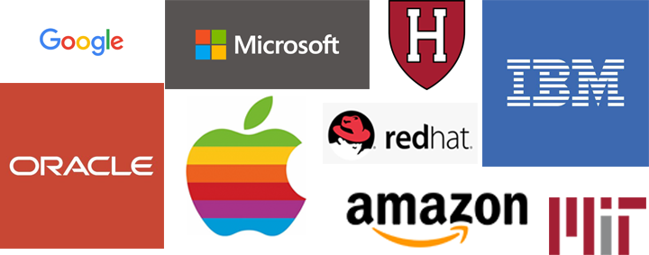Logos of companies and universities whose people rode with Jim