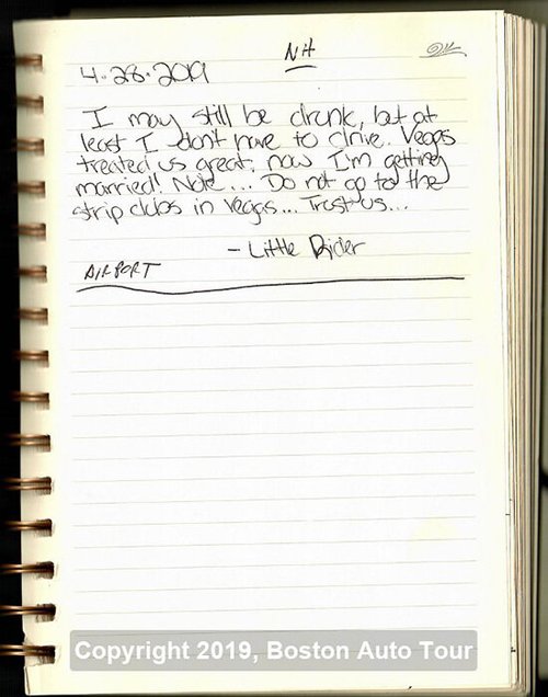 Journal entry from a rider heading to the airport after a Vegas trip, April 2019