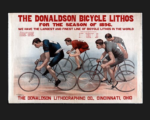 Donaldson Bicycle Lithos poster for 1896 with racing cyclists