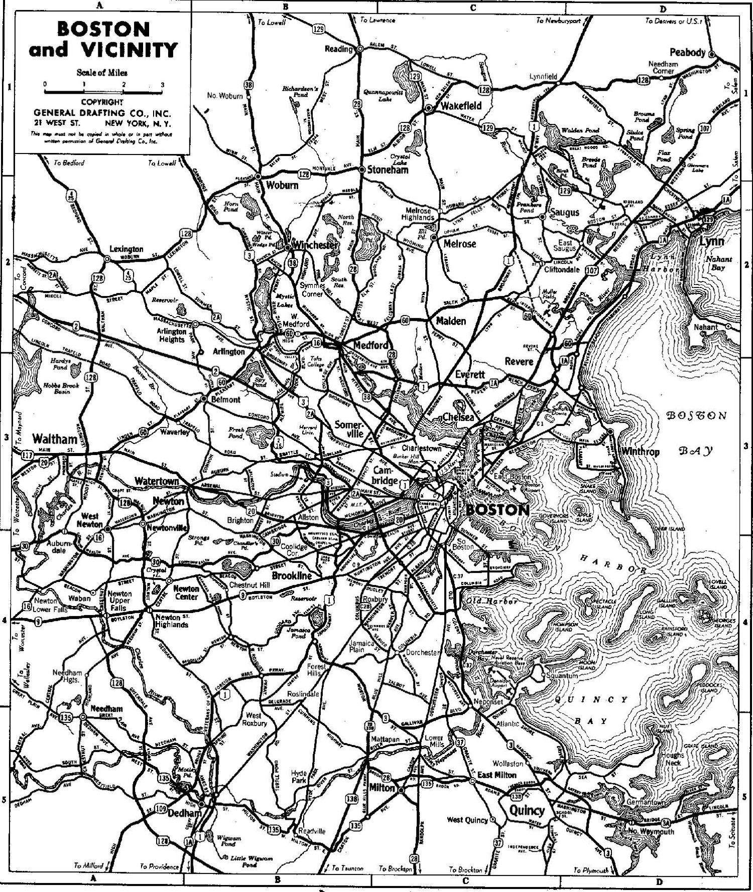 Old road map of Boston and vicinity
