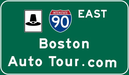Highway-style sign: I-90 East, Boston Auto Tour.com
