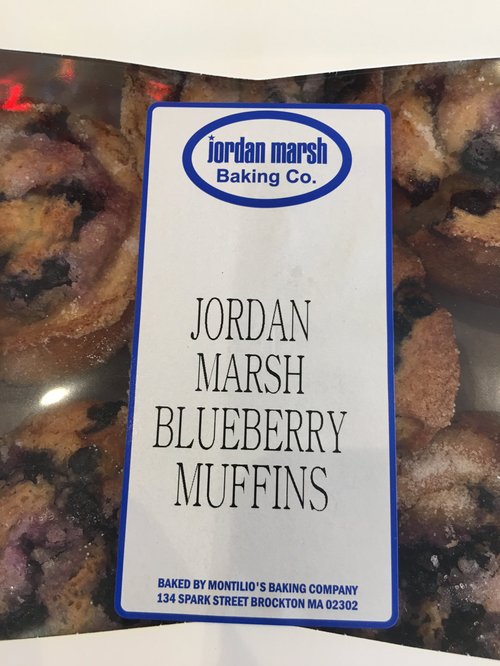 Package of Jordan Marsh blueberry muffins