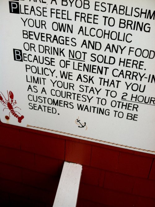 Chauncey Creek sign explaining the BYOB policy and two-hour limit