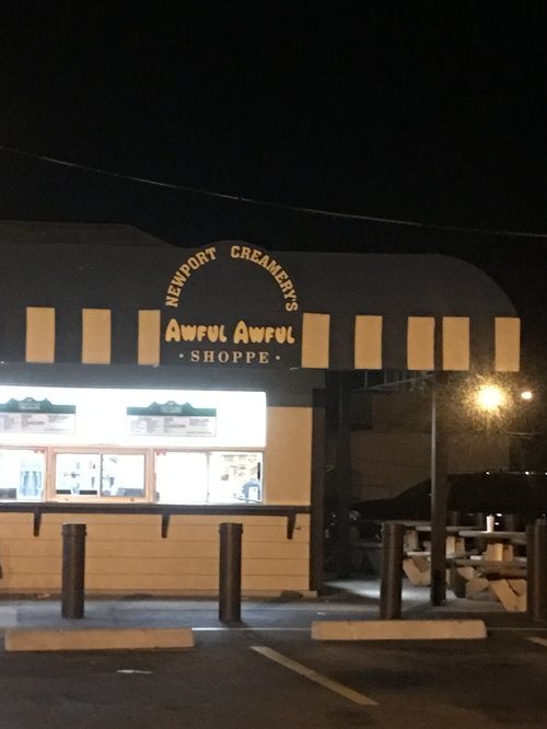 Newport Creamery's Awful Awful Shoppe at night