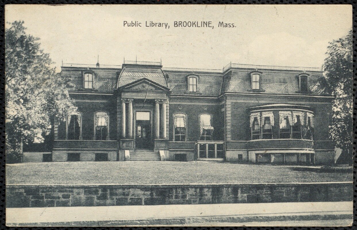 Old postcard of the Brookline Public Library