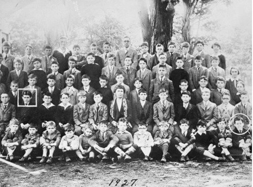 John F. Kennedy (circle) and older brother Joseph Patrick (square), pictured in 1927 shortly after enrolling in the Dexter School (Source: thosekennedys.tumblr.com )