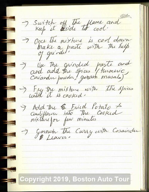 Second page of the potato cauliflower curry recipe