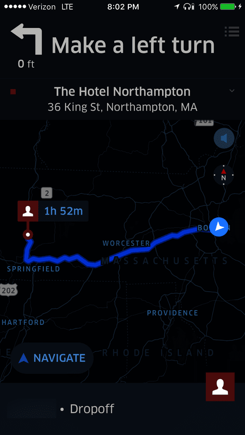 Night navigation to The Hotel Northampton, 1 h 52 min away